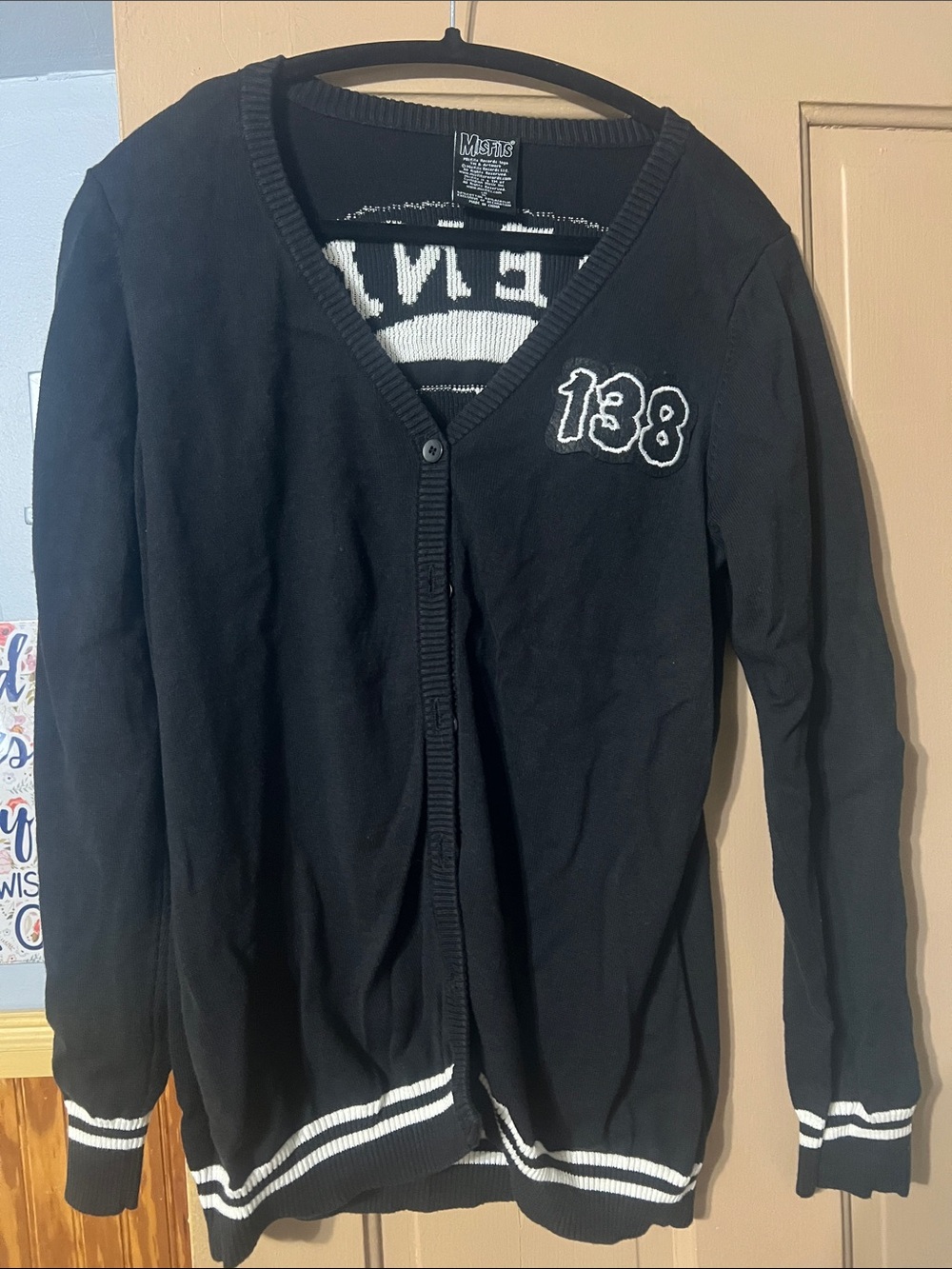 Hot Topic Black V-Neck Cardigan with '138' Patch